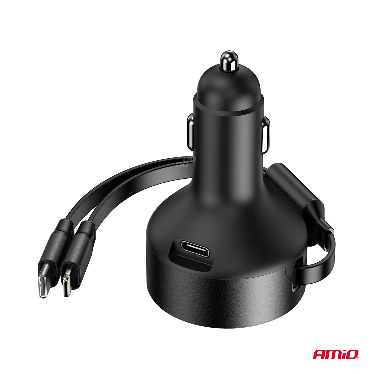 Caricabatterie da auto con cavo retrattile Tipo C + cavo LIGHTNING IPHONE + USB-C - immagine 5