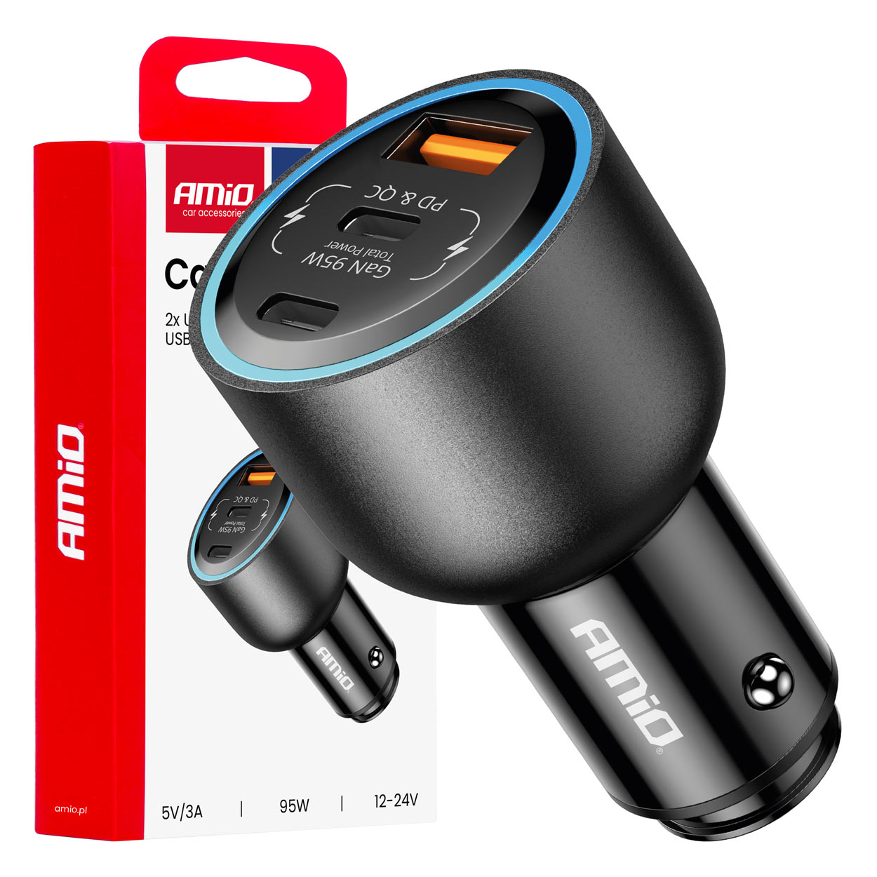 Caricabatterie da auto doppia porta USB-C + porta USB-A